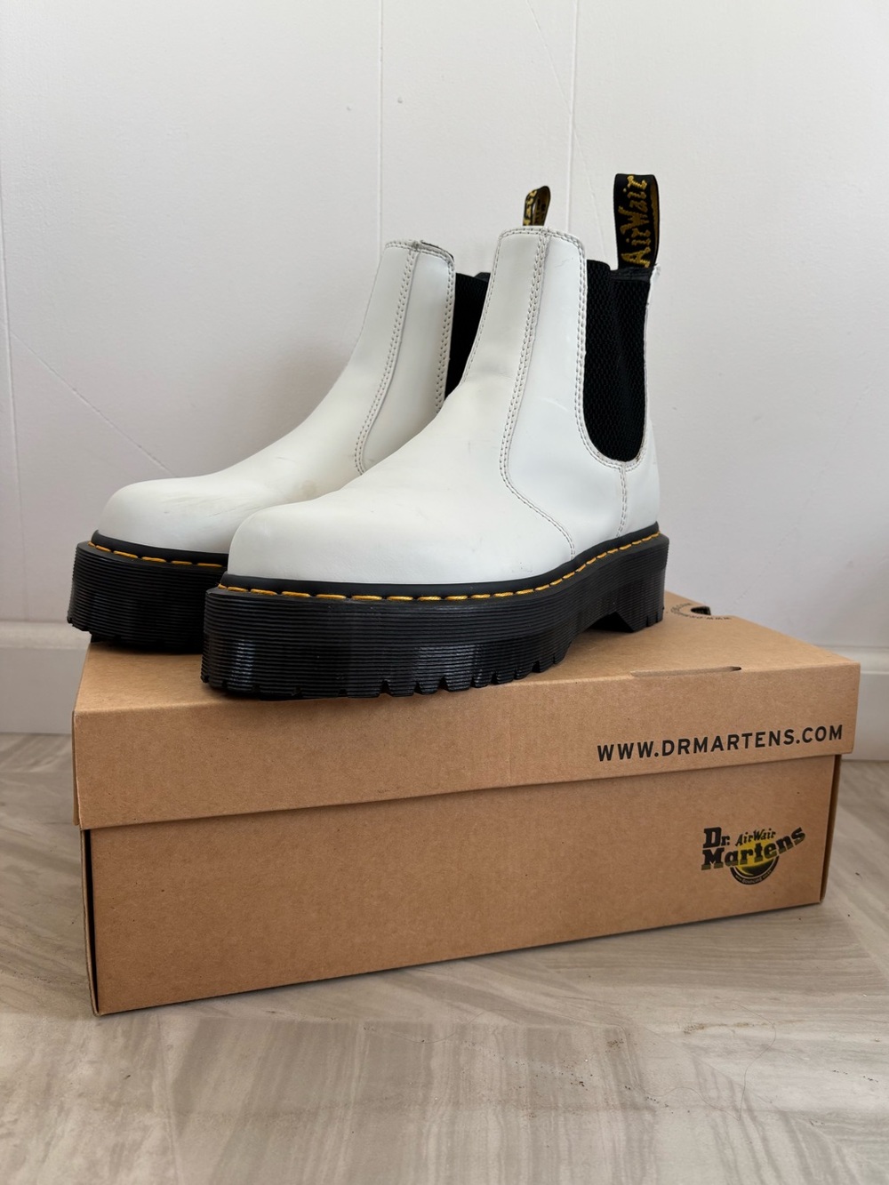 Doc Martens Platform White Ankle Boots with Black Sole Size 9
